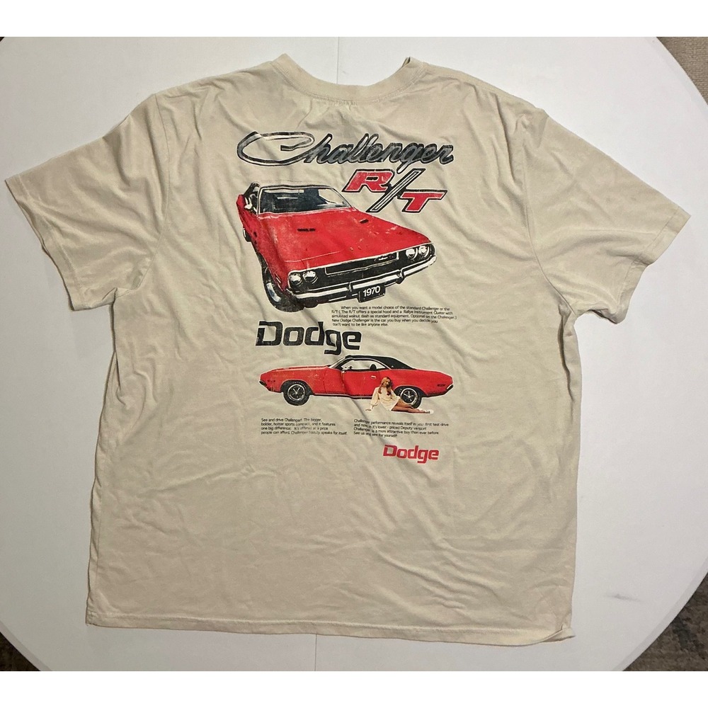 Dodge Challenger RT Graphic Baddie Sexy Girl T Shirt Mens 2XL Beige Muscle
